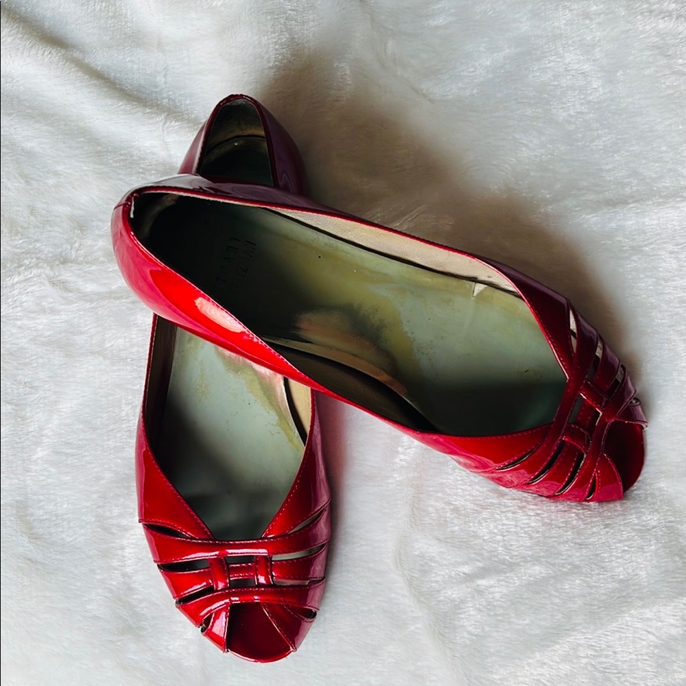 Stuart Weitzman Red Patent Leather Peep Toe shoes - Picture 2 of 8
